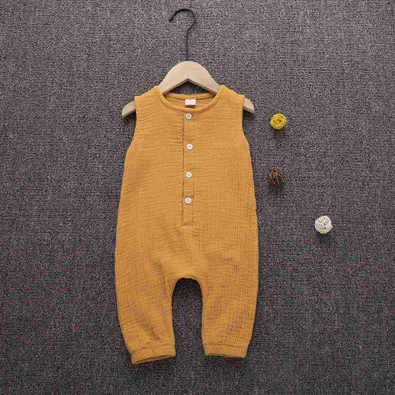 Summer Newborn Infant Baby Boys Girls Rompers Jumpsuits Playsuits Onepiece Cotton Linen Muslin Sleeveless Toddler Baby Clothing G220510