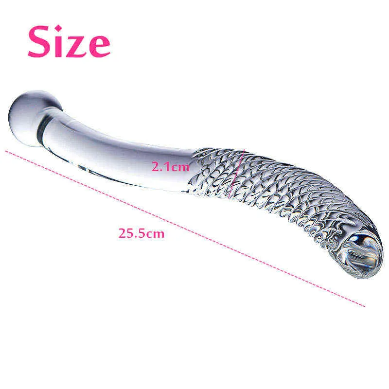 NXY Dildos Dongs Double Ended Crystal White Glass Dildo Artificial Penis Granule Spiral G Spot Massager Adult Game Sex Toys For Woman Gay 220511