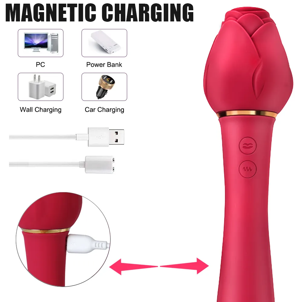 2 in 1 Zuigen Dildo Vibrators G Spot Massage Vacuüm Stimulator Tepel Clit Sucker Rose Vibrator Vrouwelijke sexy Speelgoed voor Volwassen 18