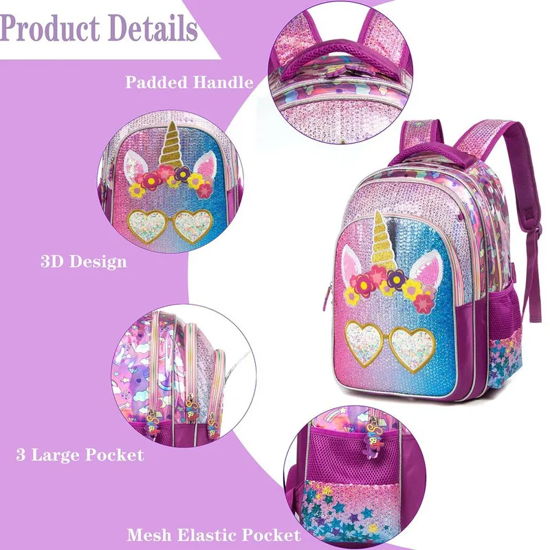 BIKAB Unicorn School Bag 13 „16” dziewcząt plecak szkolny Plecak z plecakiem z lunchem Kawaii plecak dla dziewcząt School School 220727