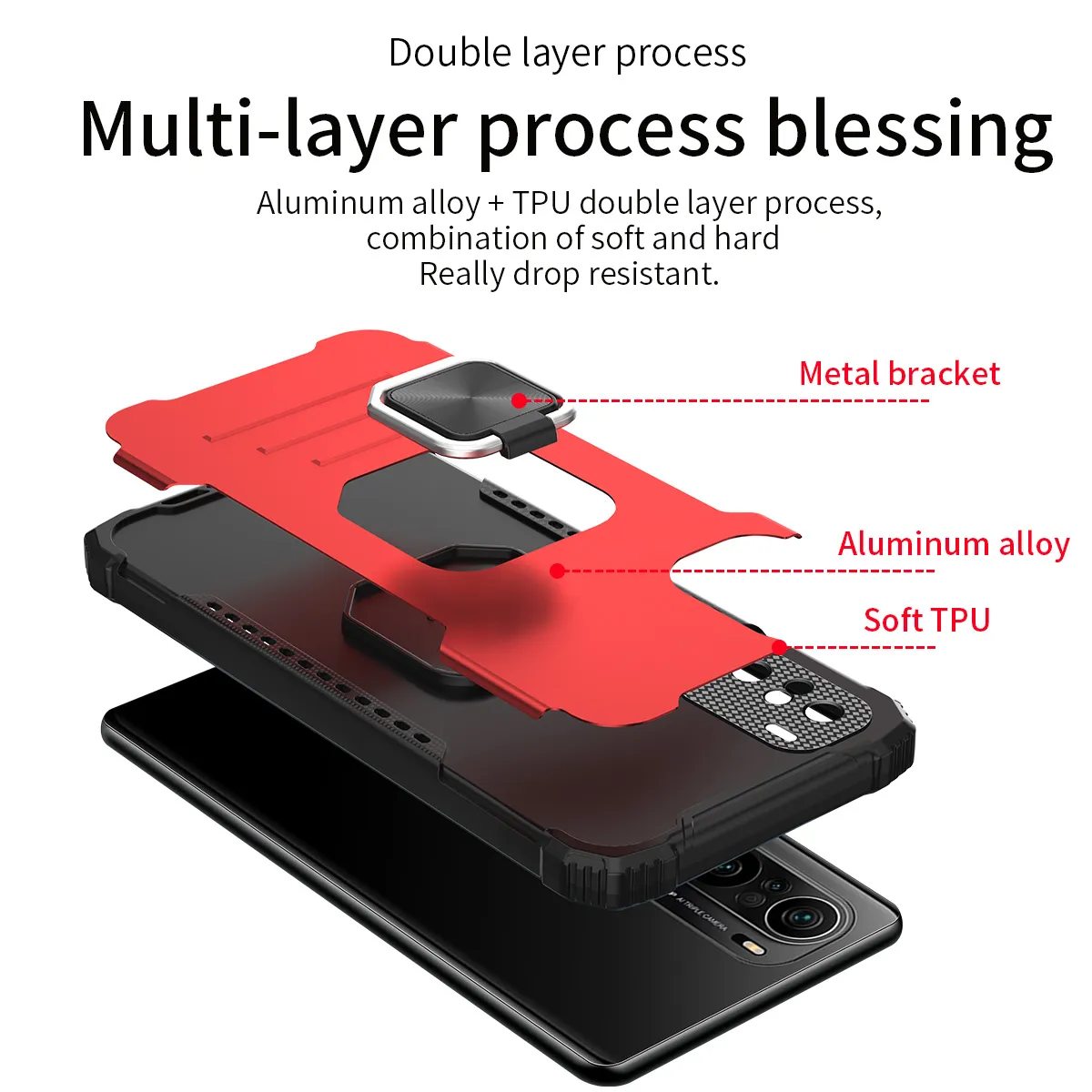 Couverture magnétique avec support d'anneau, coque arrière en alliage d'aluminium à armure métallique antichoc pour Xiaomi Redmi Poco F3 K40 Pro Note 10Pro 10s