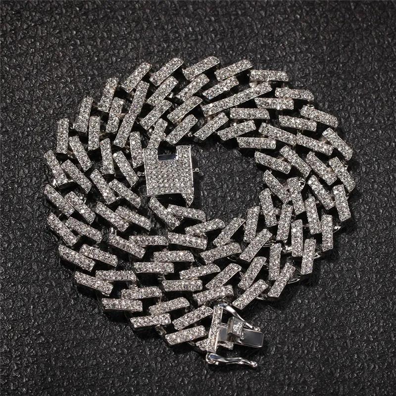 15 mm kolorowy diamentowy bioder biżuterii kubańska łańcuch linku męski Złoty Naszyjnik Designerski łańcuch dla mężczyzny lodowane łańcuchy stopowe niebieskie czarne 192d