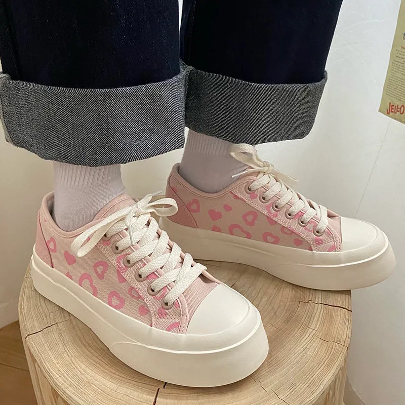 Mode roze hartprint canvas sneakers lente casual zapatillas mujer studenten dagelijkse schoenen vrouw vulcanisatie schoenen 220812