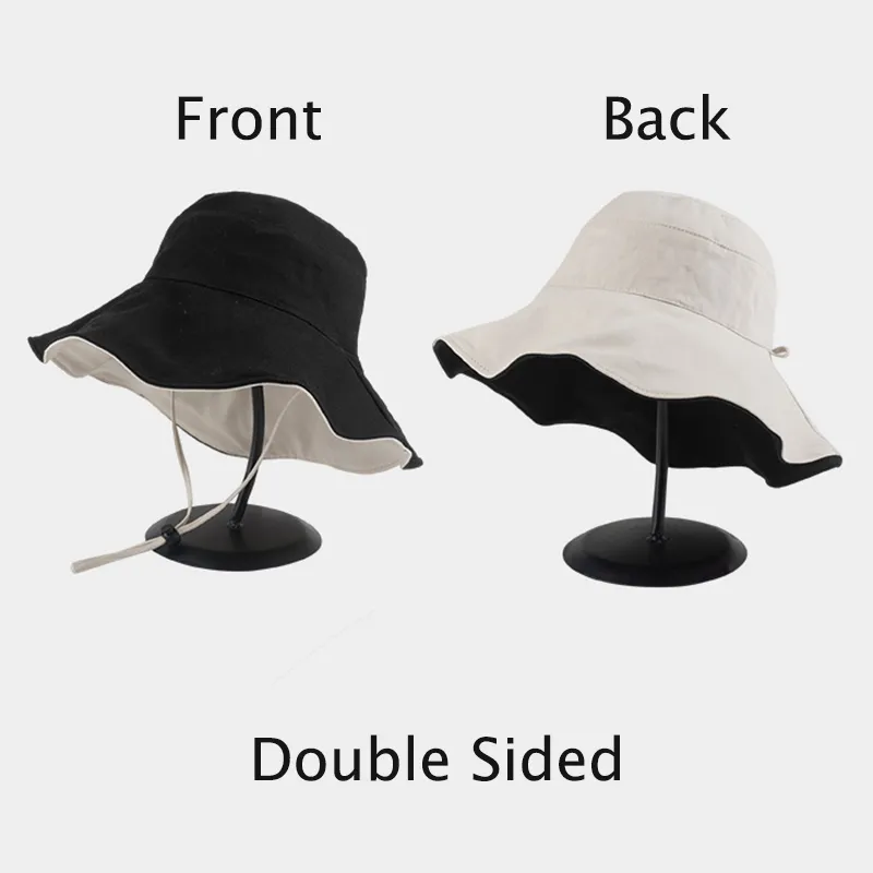 Double sided Foldable Bucket Hat Fisherman Sun for Women Girls Outdoor Beach Visor s Anti UV Wide Brim Sunscreen Cap Caps 220513