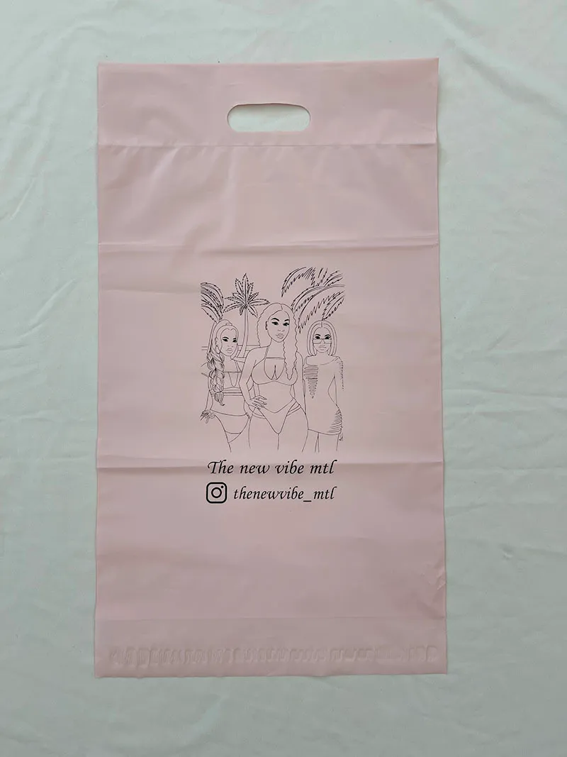 50 Stück Express-Lope-Taschen mit rosa Griff, Kurier-Poly-Mailing, Farbverpackung, Lieferung, Kleidung, individueller Druck 220704