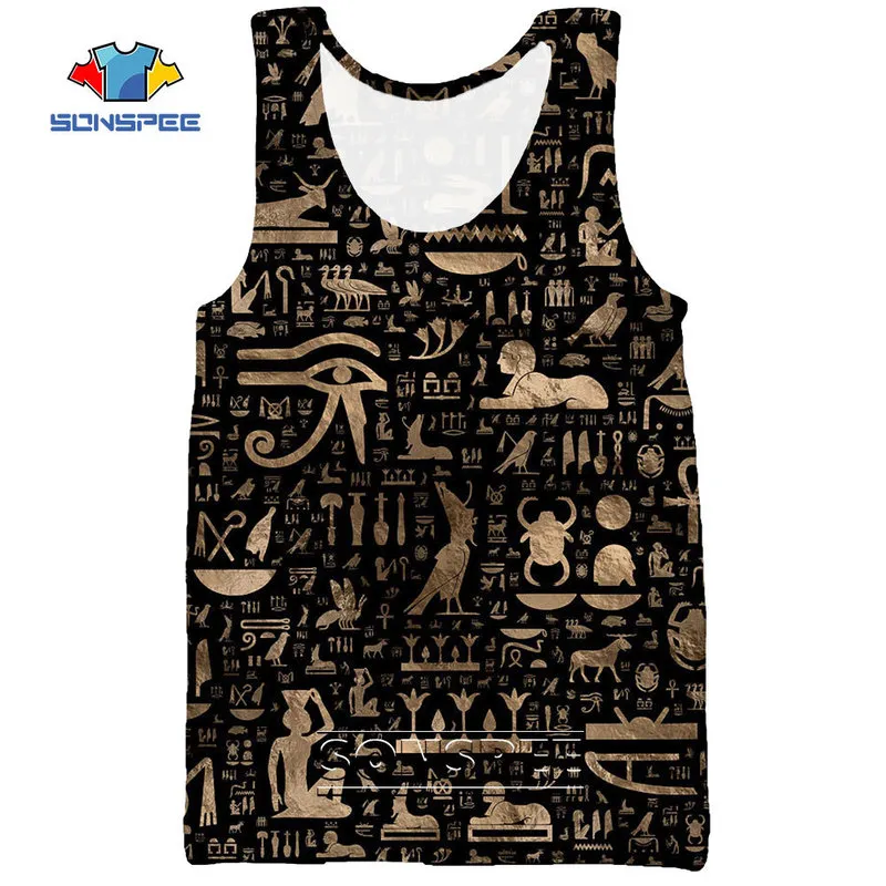SONSPEE 3D Print Ancient Egyptian Pharaoh Mural Egypt Men's Tank Top Cool Casual Fitness Bodybuilding Gym Muscle Sleeveless Vest 220627