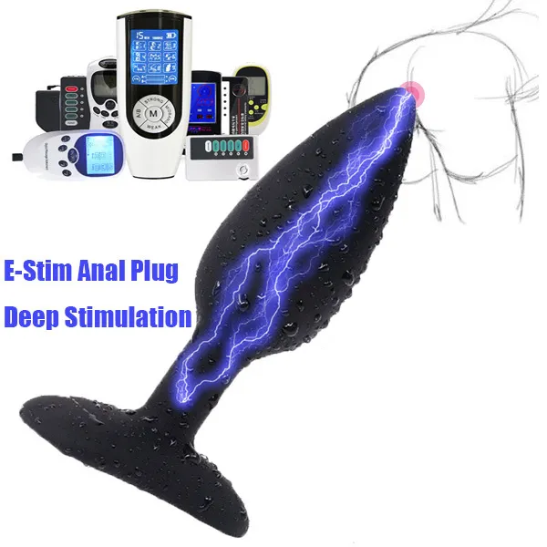 Stark elektrisk chock silikon anal vaginal plug dildo stor rumpa prostatastimulator anus dilator par masturbator sexig leksak