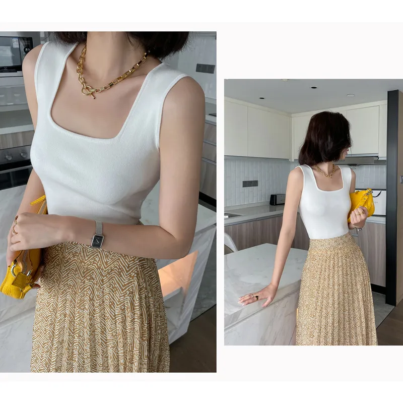 chic basic U-NECK Summer knit tank top Women sexy sleeveless t-shirt female casual solid vest 220325