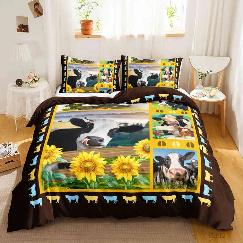 Cute Cow Print Duvet Cover Queen Size Kawaii Highland Cow Print Bedding