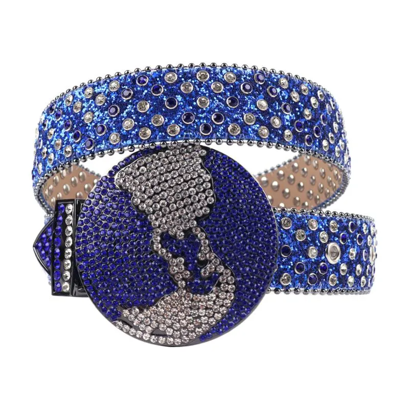 Ceintures Fashion Western Red Rimestones Metal Globe Boucle de diamant décontracté Cinturones Para Hombre Sintirones Mujerbelts Emel22947