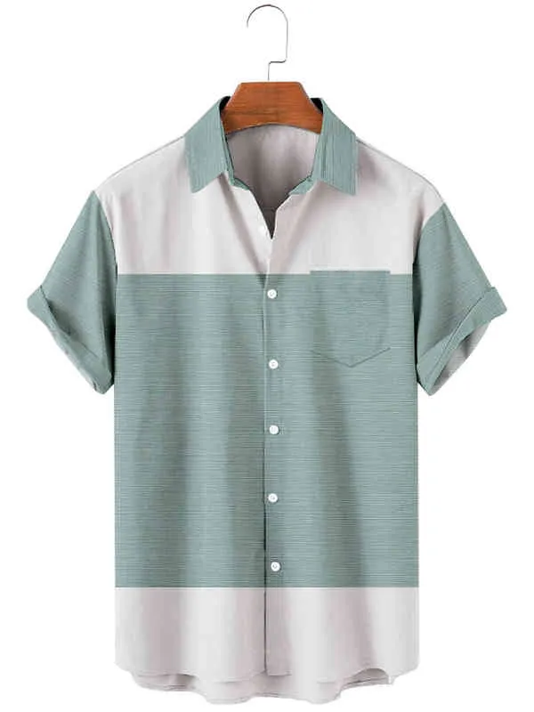 2021 Mäns korta ärm Lapel -skjorta stor storlek Randig enkel 3 3D -tryckning av herrskjorta med fickor G220511