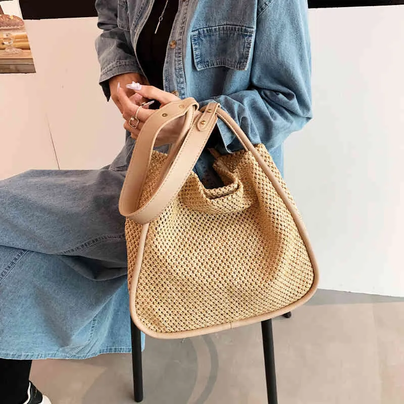 Handtaschen 70% Rabatt auf Strohbag Damen große Kapazität 2022 Neu gewebte Schulter High Texture Tote Bag Balses211z
