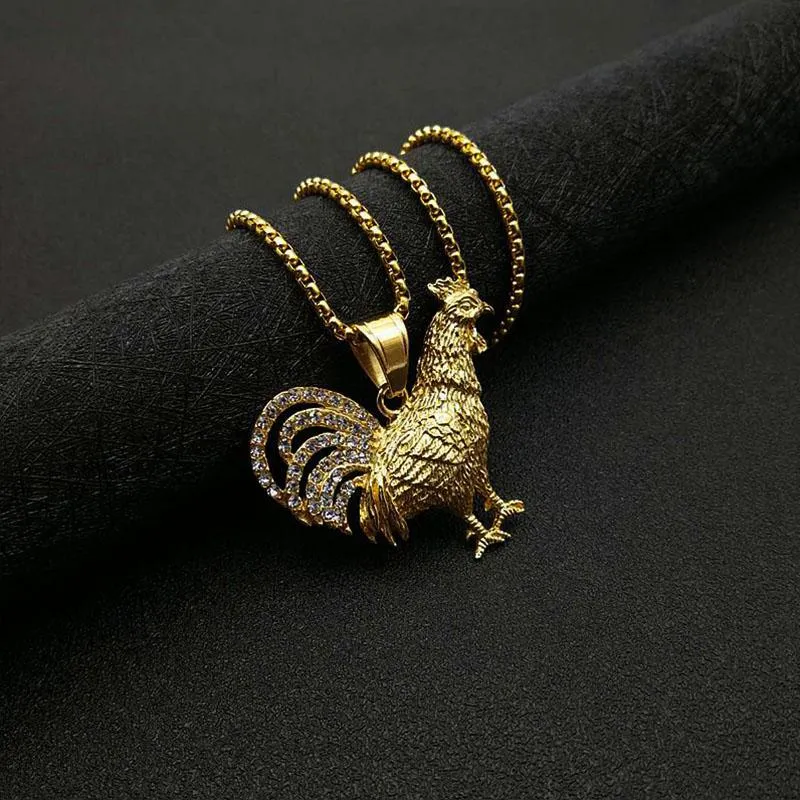 Pendant Necklaces Hip Hop Iced Out Rooster & Chains For Men Gold Color Stainless Steel Animal Male Bling Jewelry Drop Heal22200w