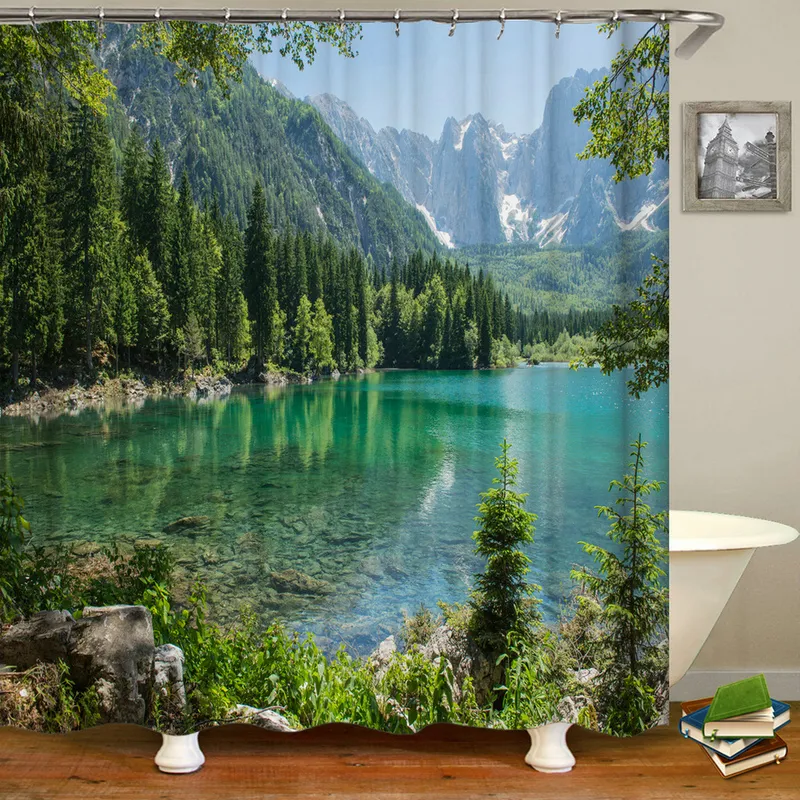 Forest Natural Scenery Shower Curtains 3D Printing Bad Curtains Polyester wasbare stof met haken Home Decoratief scherm 220517