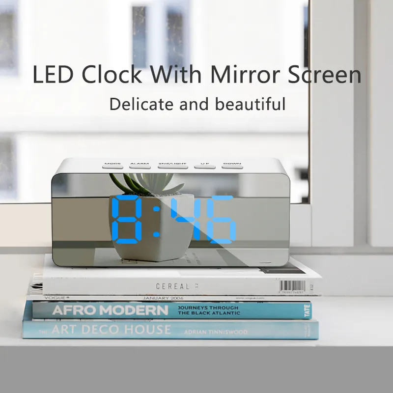 LED Miroir Réveil Numérique Veilleuses Thermomètre Horloges Murales Lampe Carré Rectangle Multi-fonction Table Montre USB/AAA 220426