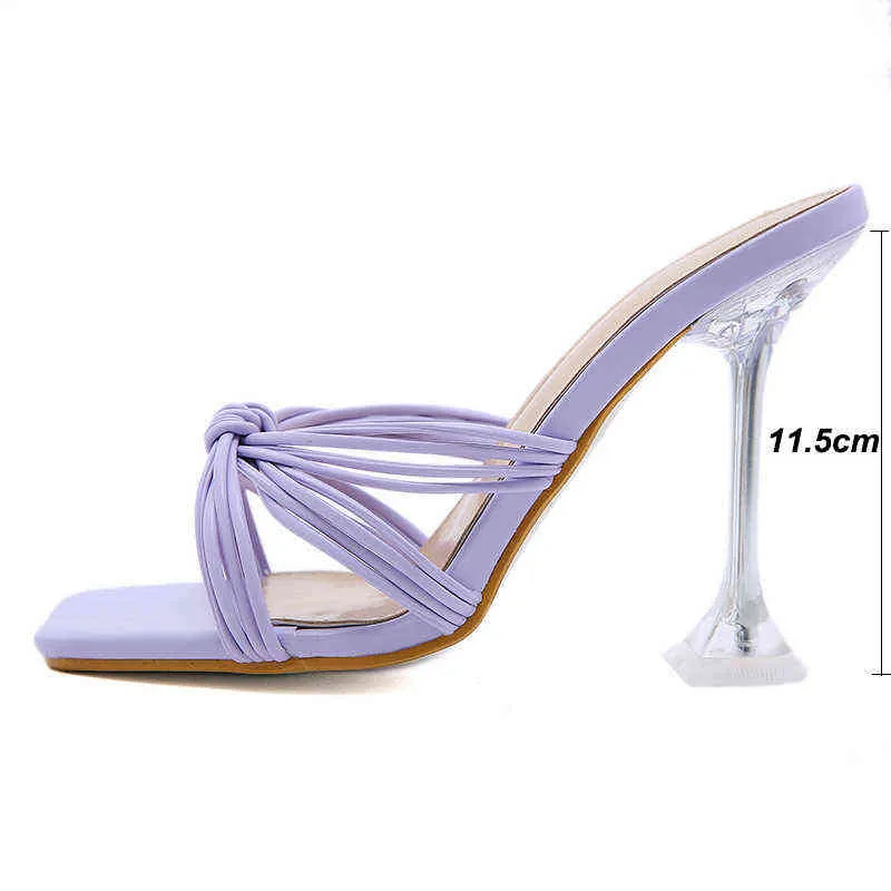 Sandals Pzilae New Summer Women Slippers Fashion Square Toe Clear Crystal Heel Mules Sexy High Heels Slides Ladies Rome Shoes 220704