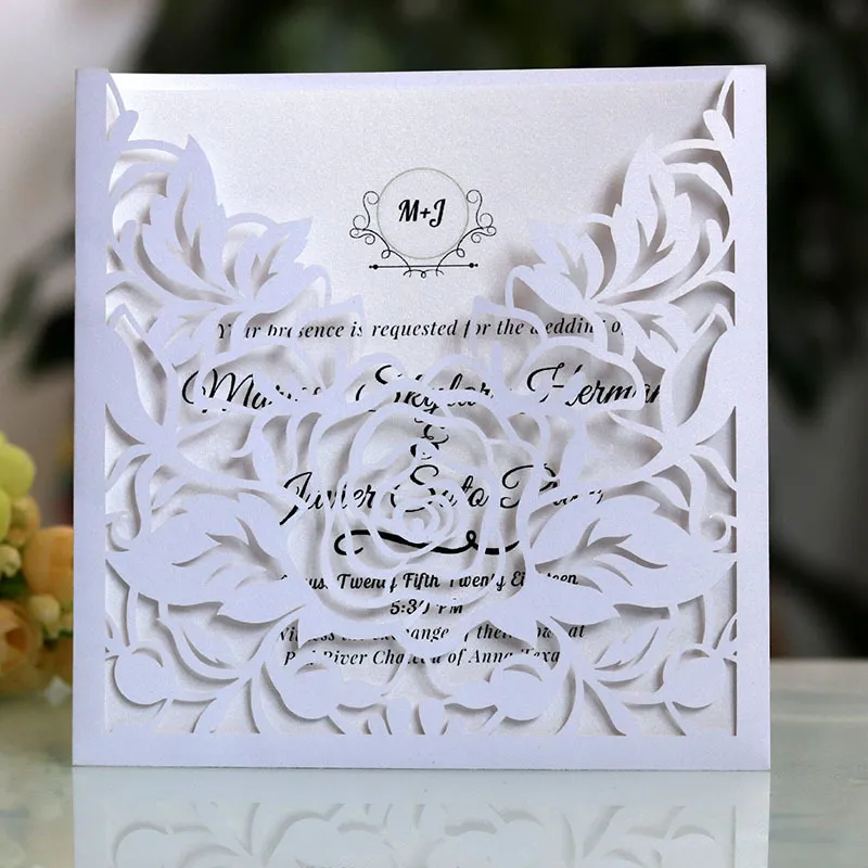 lazer kesilmiş dantel cep davetiyeleri kare gül çiçek özelleştir tebrik kartı düğün etkinliği parti dekorasyonları 220711