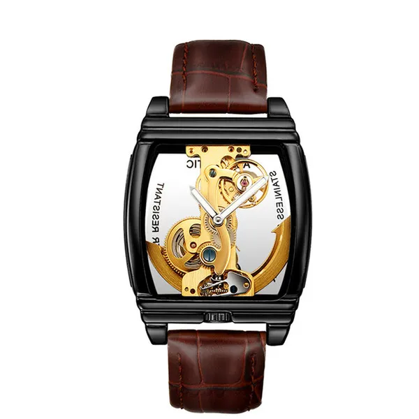 TK-Topselling Прозрачные мужские часы Механические автоматические наручные часы с кожаным ремешком Топ в стиле стимпанк Часы с автоподзаводом Мужской montre 267q