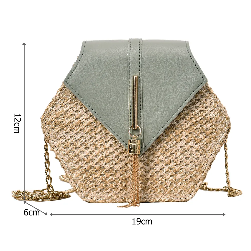Шестнадцатеричная форма стиля соломенная кожаная сумочка женщина летняя сумка из ротанга
