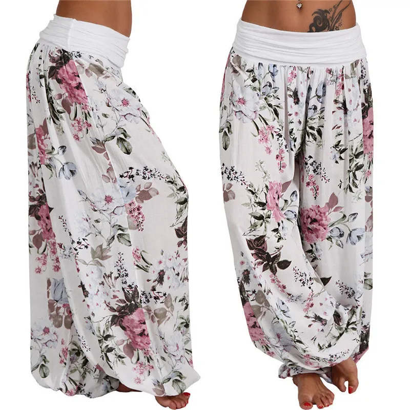 Femmes Dames Mode Casual Style Indien Pantalon Floral Baggy Lâche Confortable Longue Taille Haute Harem Pantalon 220726