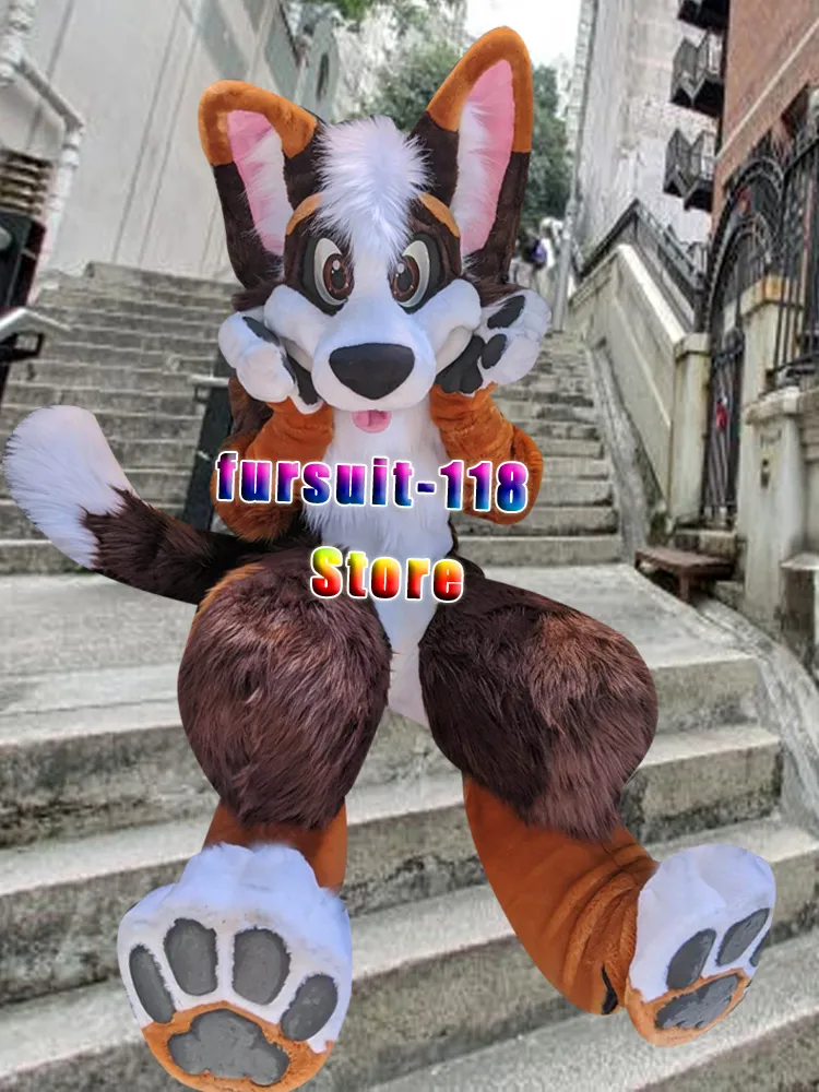 FURSUIT Husky Husky Dog Fox Wolf Mascot Costume Fourrure Dessin animé Personnes Dossier Dossier Halloween Partie de dessin animé N ° 201