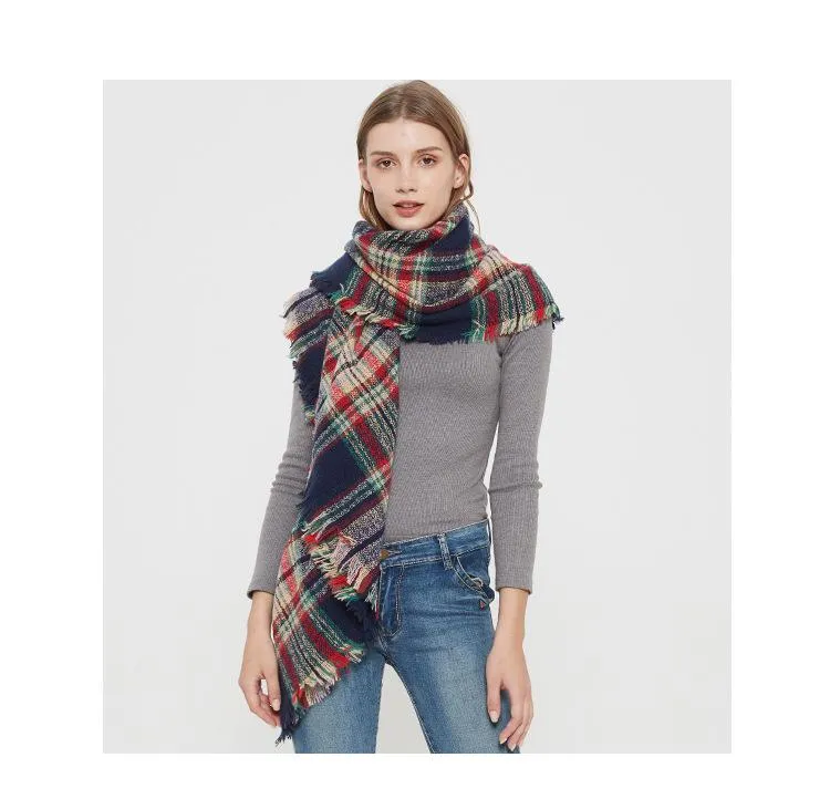 Femmes couverture écharpe confortable surdimensionné Tartan gland écharpe nouveau Wrap grille châle vérifier Pashmina cachemire acrylique treillis cou plaid étole RY3