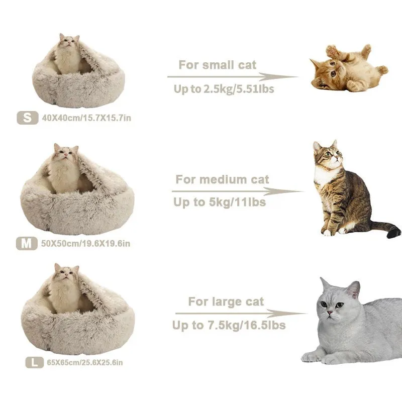 Pet Cat Bed Dog Round Plush Warms Hus Mjuka Lång Hundar För S Nest 2 i 1 Tillbehör 220323