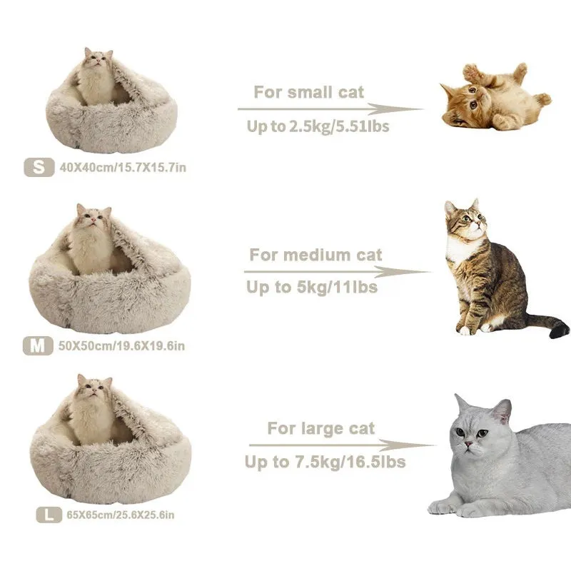 Winter Long Plush Pet Cat Bed Round Cushion House Warm Basket Sleep Bag Nest Kennel For Small Dog 220323