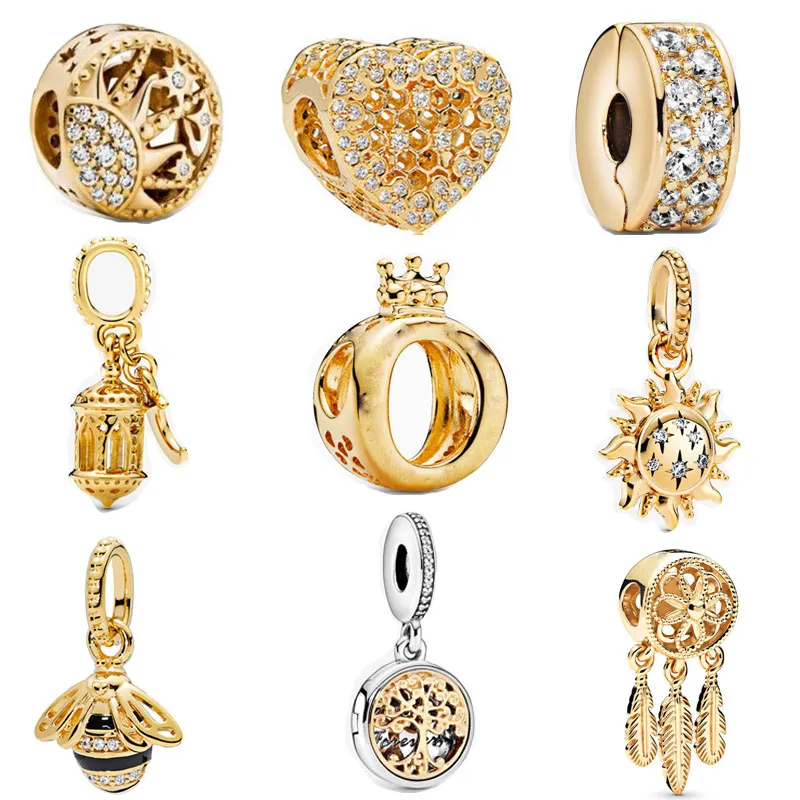 Nuovo popolare 925 Sterling Silver Gold Lantern Sun Cittant Bee Family Beads Forever Clip perle Bead Charm Bracciale Bracciale Bite gioielli 4011613