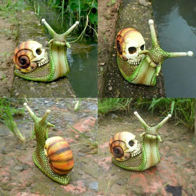 SNAIL Skull Sculpture Gothic Decoration Snail Statue Patio Halloween Figurine Crafts Horror Skeleton Desktop Ornament DECED 2205248413170