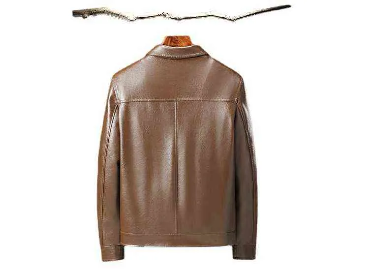 Vestes en cuir pour hommes d'âge moyen et plus âgés et automne vestes en cuir à revers fins hommes vestes en cuir de moto à fermeture éclair L220801