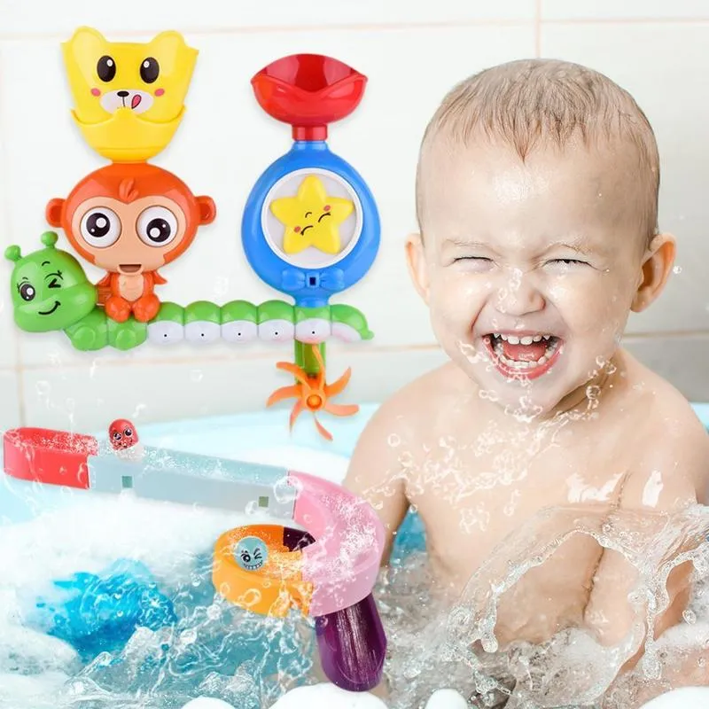 Diy Baby Bath Toys Wall Suction Cup Marble Race Run Run Badkamer Badbad Monkey Water Sprinkler Game Play voor kinderen 220531