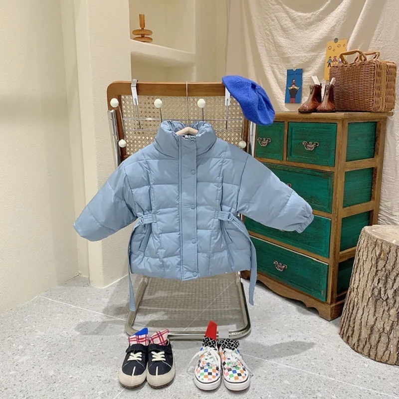 ダウンコートファッションの男の子の女の子の綿パッドジャケット冬の幼児幼児の子供のコートウエストベルト温かい厚いアウトウェアベビー服210y 220826