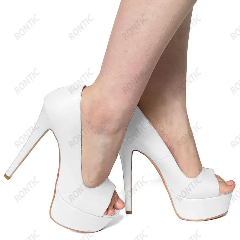 Rontic 2022 Женщины ручной работы насосы платформы ручной работы Мэтт Сексуальные каблуки шпильки круглые носки красивые фуксии вечеринка платье обувь на US размер 5-20