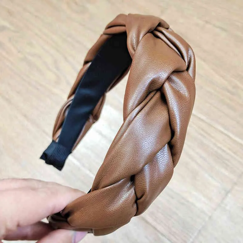 PROLY New Fashion Hair Accessories For Women Leather Hairband Cross Knot Braid Headband Adult Wide Side Headwear Hair Hoop AA220323