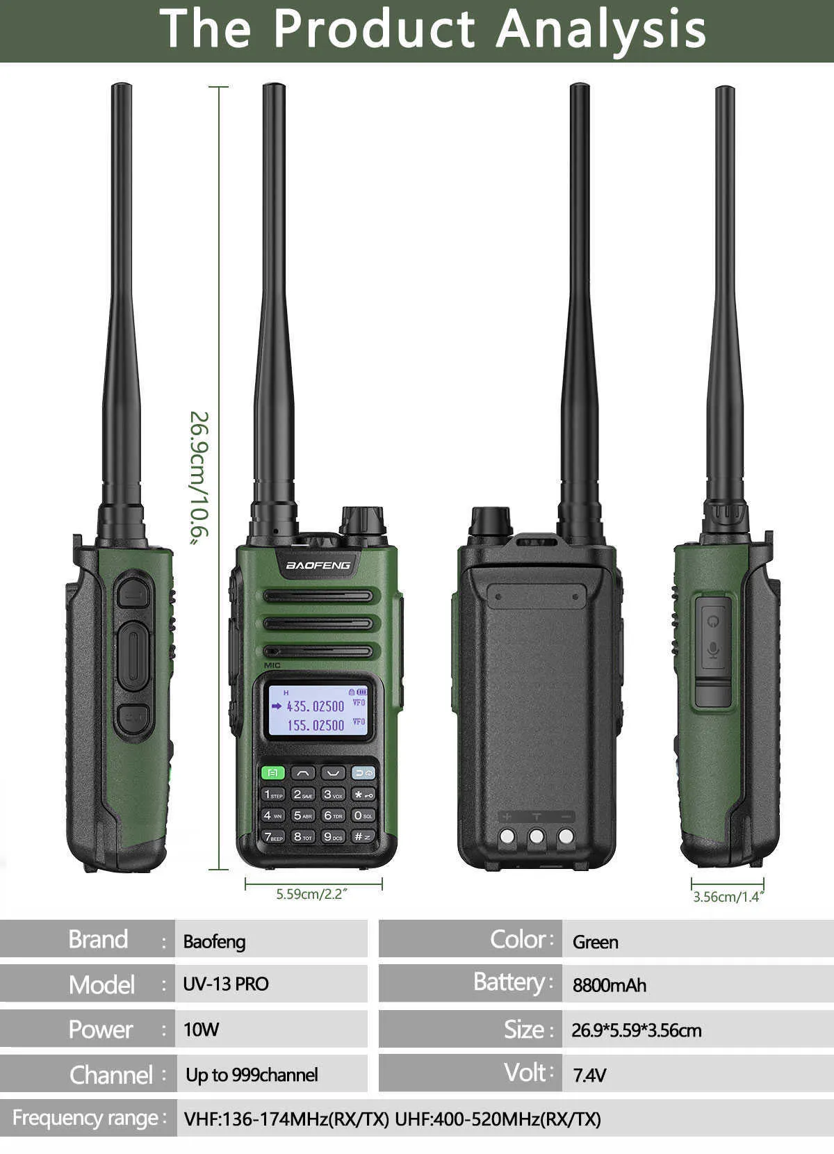 Nowy Baofeng UV-13 Pro Walkie Talkie 10W 8800MAH Dual Band 999 Channel Transceiver 136-174400-520MHz UV-5R Ham Radio Cack Jack