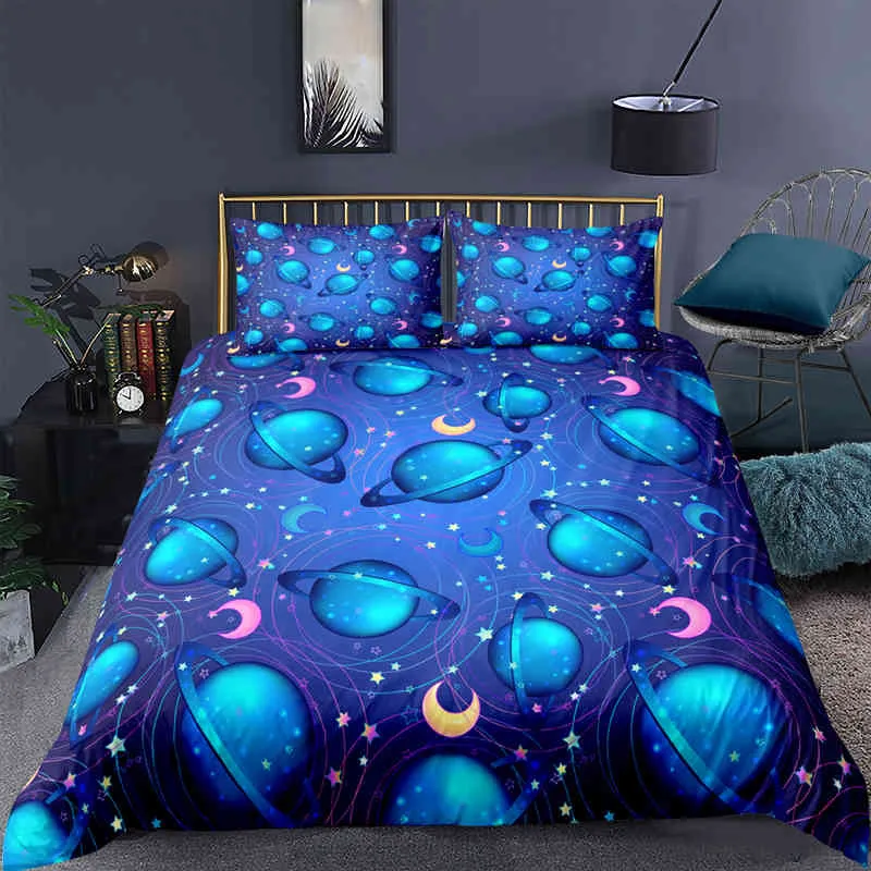 Galaxy Solar System Style Sängkläder Set Soft Comporter Däcke Cover Bed Breads For Bed Linen Queen Quilt med örngott