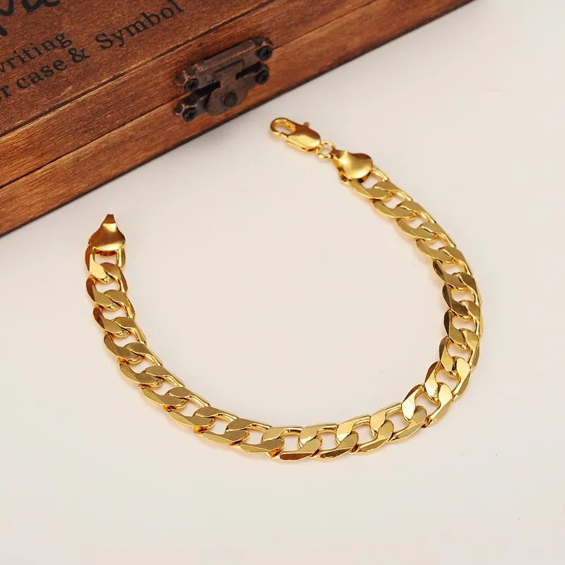 Bangle Gold Bracelets 21CM Figaro Chain & Link Trendy Women Men Jewelry Whole Wedding Bridal Gifts PartyBangle286y