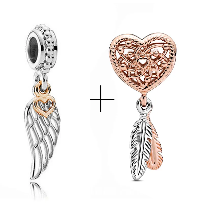 Luxe s925 Sterling Silver Perles Lâches Charms Mode Original Fit Pandora Bracelets Rainbow Dream Catcher Plume Charme DIY Dames Bijoux Collier Cadeau Avec Boîte