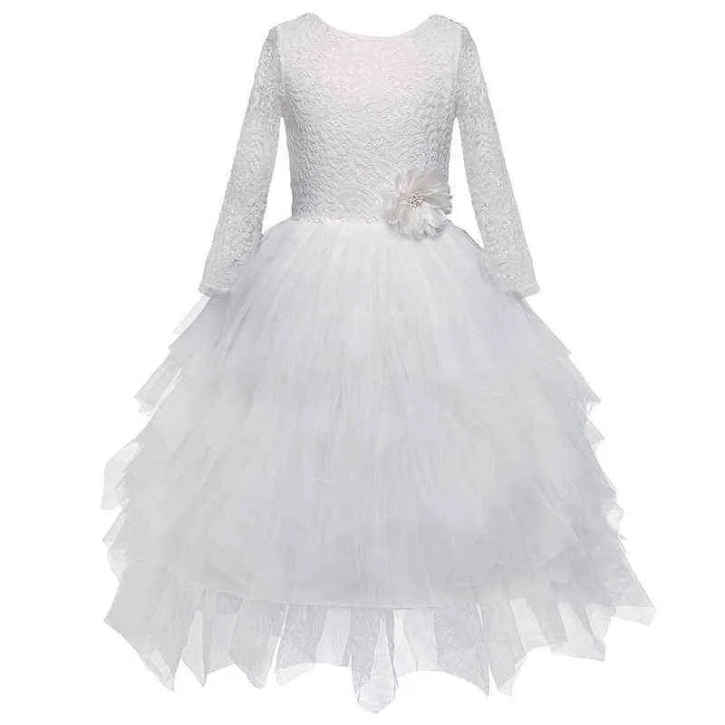 Dziewczyny przyjęcie weselne wiosna koronkowa sukienka księżniczka Dzieci Kwiat Kwiat Backless Sukienki Dzieci Puszysty ciasto Flower White Caoser G220518