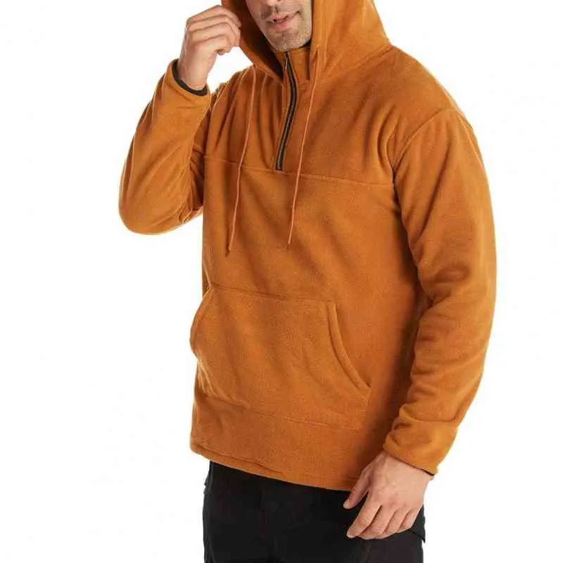 Solid Color Fleece Hoodie Men Hooded Sweatshirt Stand Collar Hooded Top Men Pullover Sudaderas Con Capucha L220704