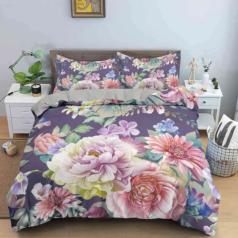 Housse de couette feuille de fleur tropicale roi reine coloré Vintage Floral ensemble de literie pour adultes femmes Style Boho doux couette