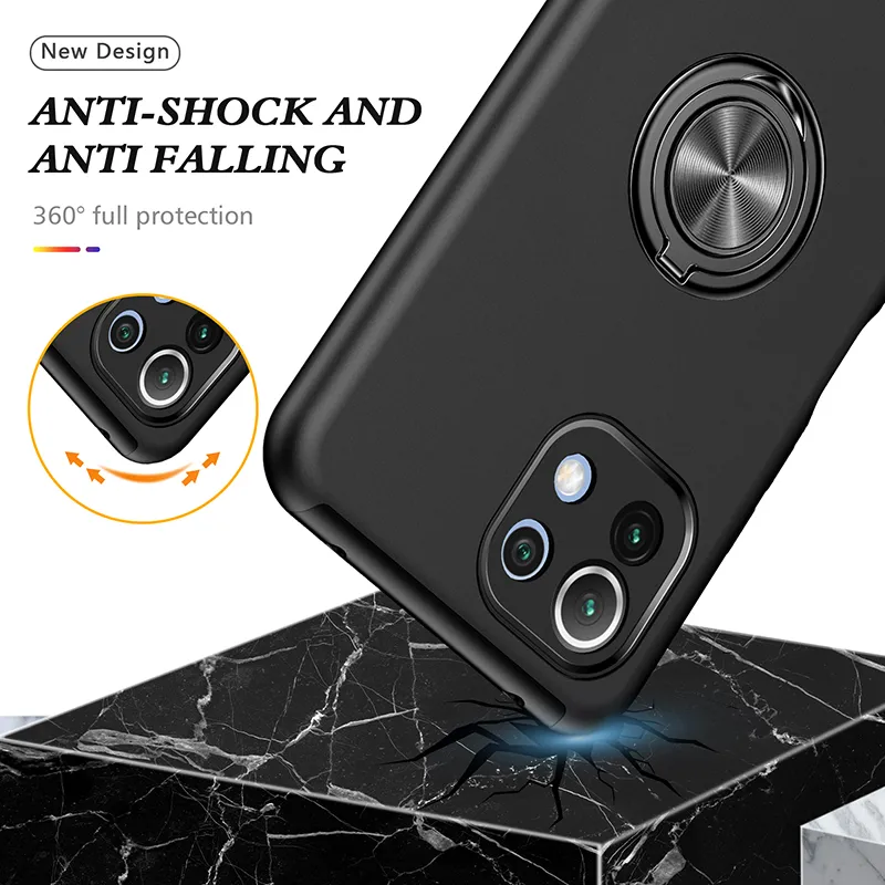 Schokbestendige Armor Cases voor Xiaomi MI 11 Lite 5G Metalen Ring Houder Back Bescherming Cover voor MI 11 Pro Cola Fundas Housing