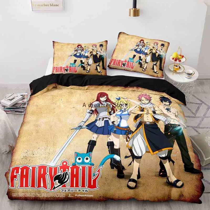 2022 New Style Anime Fairy Tail Duvet Cover Cartoon Kids Bedding Sets with Pillowcases Gift for Friend Decor Home Bedclothes