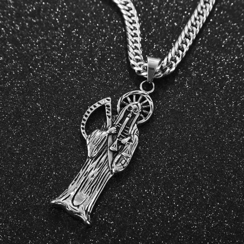 Colliers de pendentif Witaya Classic Retro Death of Angel Santa Muerte Mens Collier 316l Bijoux en acier inoxydable Party Gift319E