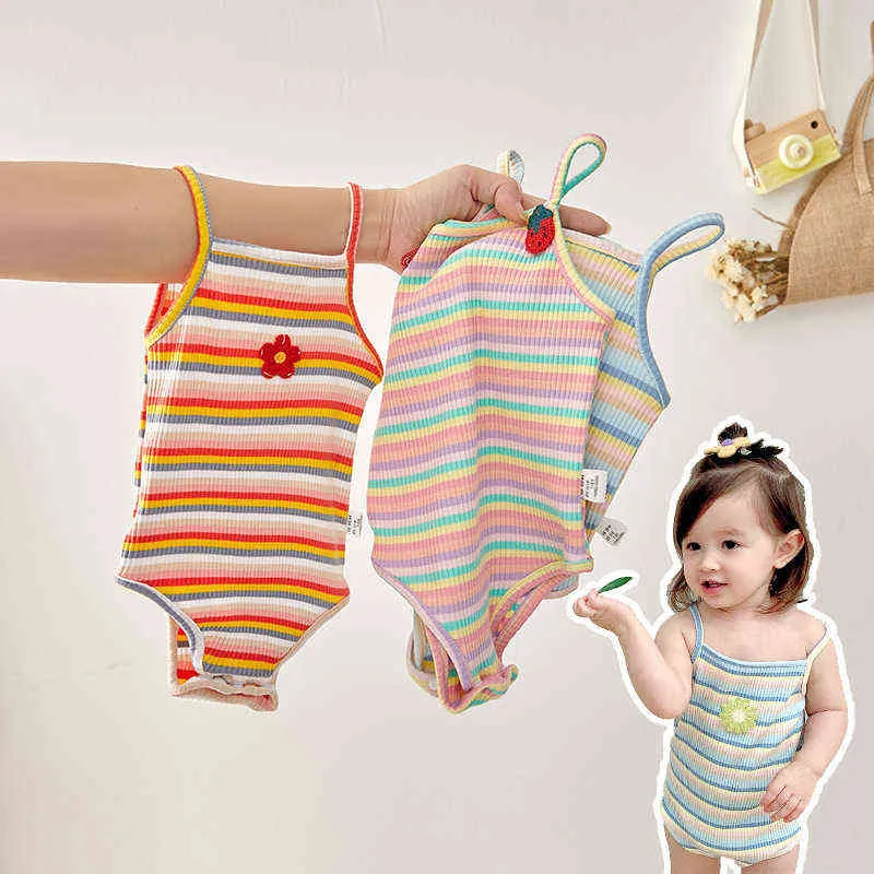 Nebeans Summer Clothes for Girls Sleeveless Sling Romper Colorful Striped Baby Clothing Lovely Girls Climbing Suits G220510