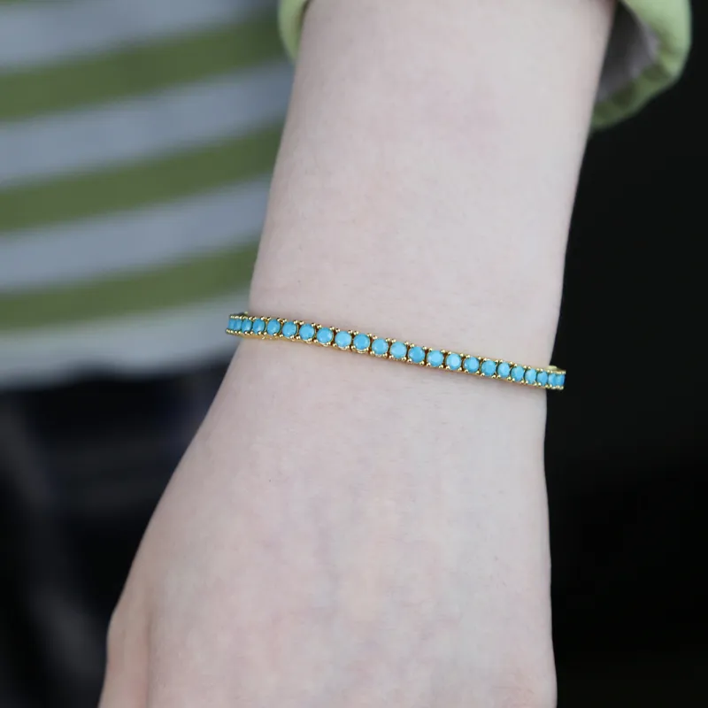 Mode Türkis Armbänder für Frauen Mädchen Einfache Klassische 3mm Blau Stein Tennis Charm Armband Armreif Trendy Jewelry204j