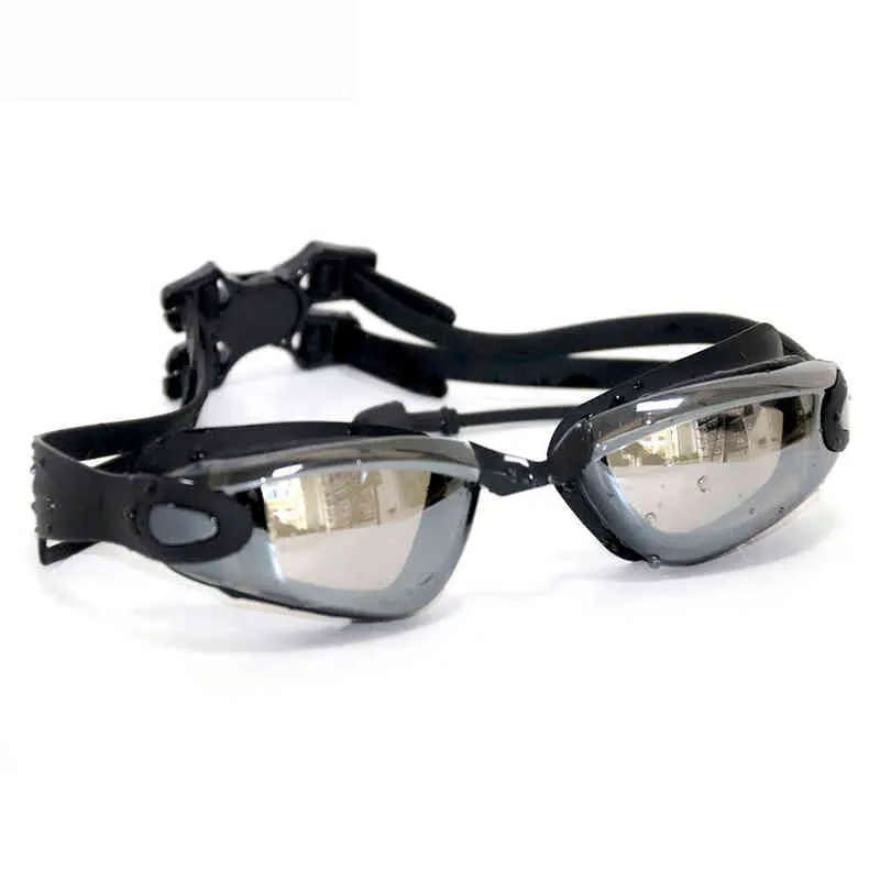 Hot Summer Black Plated Occhialini da nuoto Tappo le orecchie Professionale adulti Silicone Cuffia da nuoto Occhiali da piscina Anti Fog Uomo Donna Eyewear Y220428