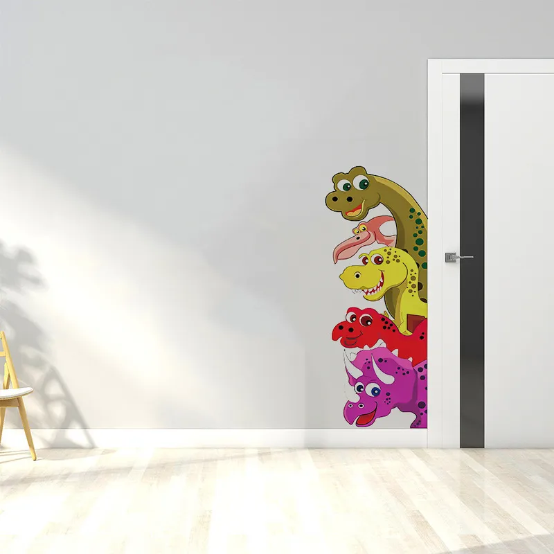 Divertente sonda dinosauro dietro la porta Room Decor Stickers murali Adesivi Bambini Nursery Bambini Camera da letto Soggiorno Murale Wall Art 220727