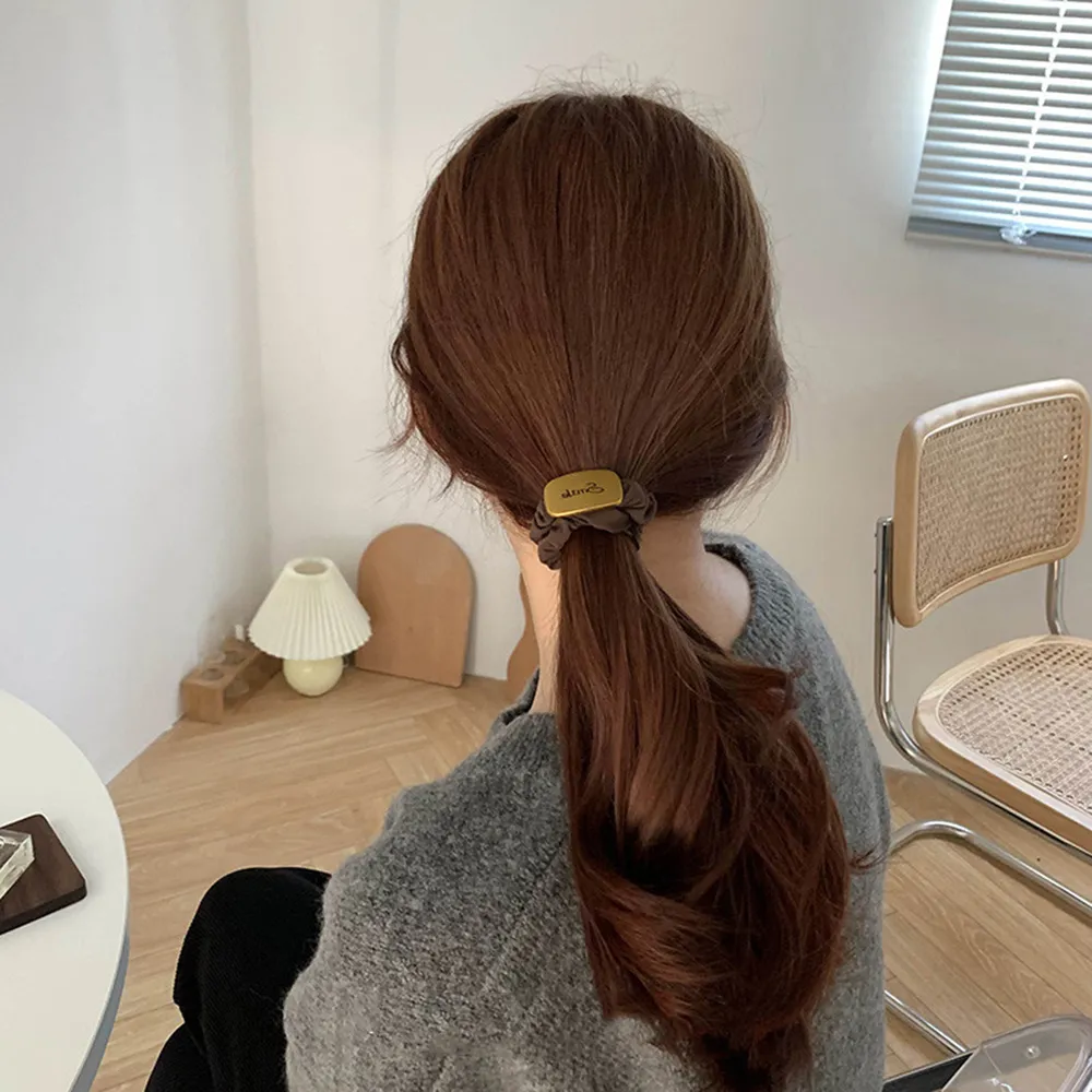 Hot Selling Fashion High Quality Retro Metal Flower Squrae Head Rope Hair Ties Simple Elastic Hair Accessories Scrunchies